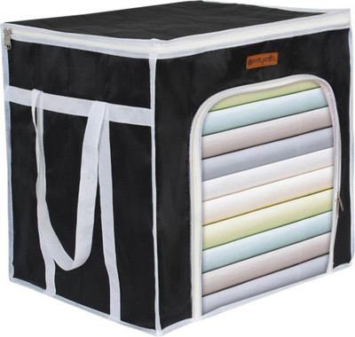 PrettyKrafts Large Capacity Clothes Storage Bag,Foldable Closet Organizers for Comforters, Blankets,Bedding, Clothes Storage Bins with Handle, Zipper and Clear Window Pack of 1 Black(Black) PrettyKrafts Large Capacity Clothes Storage Bag,Foldable Closet Organizers for Comforters, Blankets,Bedding, Clothes Storage Bins with Handle, Zipper and Clear Window Pack of 1 Black(Black)