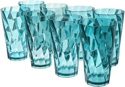 Finner (Pack of 8) Twister Shape Unbreakable Plastic Glasses Glass Set for Juice/Water Glass Set Water/Juice Glass(300 ml, Plastic, Blue)