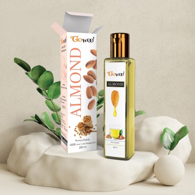 GO WOO Almond Oil (Prunus dulcis) Virgin Therapeutic Grade Cold Pressed Hair Oil(200 ml)