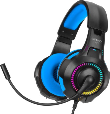 Nitho NX200 STEREO GAMING HEADSET Blue, with Noise Canceling Cardioid Mic RGB LED Wired Gaming Headset(Black/Blue, On the Ear)