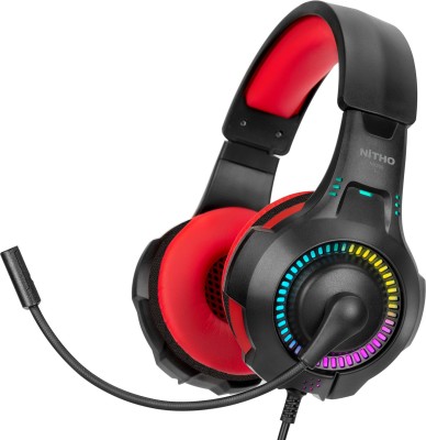 Nitho NX200 STEREO GAMING HEADSET RED, with Noise Canceling Cardioid Mic RGB LED Light Wired Gaming Headset(Black/Red, On the Ear)