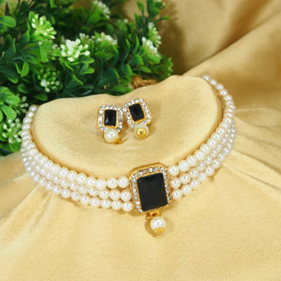 Dhirajart Alloy Gold-plated Black Jewellery Set(Pack of 1)