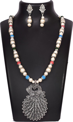DOM Oxidised Silver Multicolor Jewellery Set(Pack of 1)