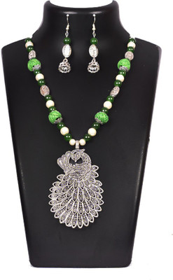 DOM Oxidised Silver Green, White, Silver Jewellery Set(Pack of 1)