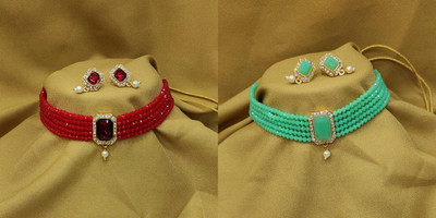 Raj creation Brass Gold-plated Red, Green Jewellery Set(Pack of 2)