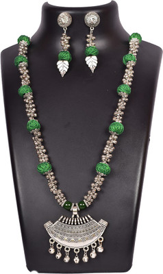 DOM Oxidised Silver Green, Silver Jewellery Set(Pack of 1)
