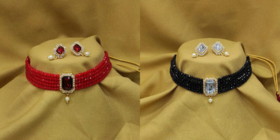 shivay Brass Gold-plated Red, Black, White Jewellery Set(Pack of 2)