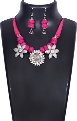 DOM Oxidised Silver Pink Jewellery Set(Pack of 1)