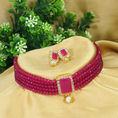 Shiv Alloy Gold-plated Pink Jewellery Set(Pack of 1)