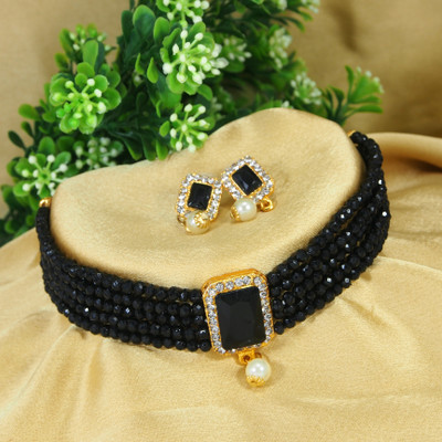Dhirajart Alloy Gold-plated Black Jewellery Set(Pack of 1)