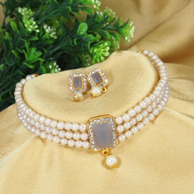 Dhirajart Alloy Gold-plated Grey Jewellery Set(Pack of 1)