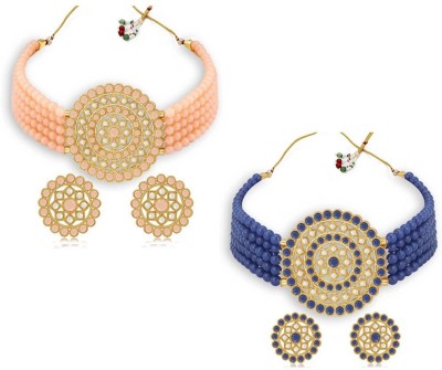 Tiank Innovation Stone, Dori, Alloy Gold-plated White, Orange, Blue Jewellery Set(Pack of 1)