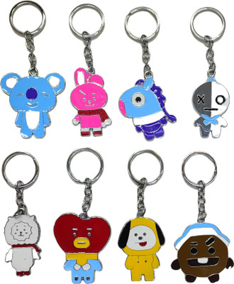 Jdp Novelty JdpNovelty Pack of 8 Metallic BTS Band Keychain Cartoon Version (8 pcs Set). Key Chain