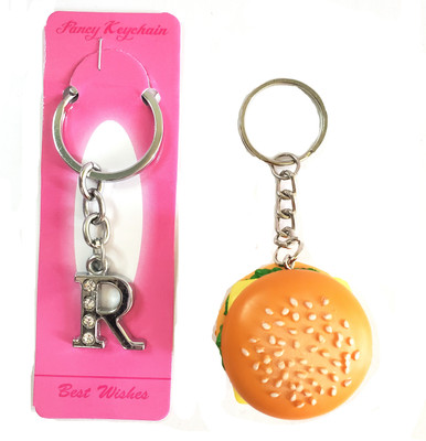 ShopTalk Alphabet Letter R metal With Burger shape Key Chain