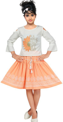 Highlightfashion Girls Midi/Knee Length Casual Dress(Orange, 3/4 Sleeve)