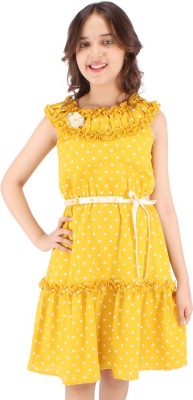 Cutecumber Girls Midi/Knee Length Casual Dress(Yellow, Sleeveless)