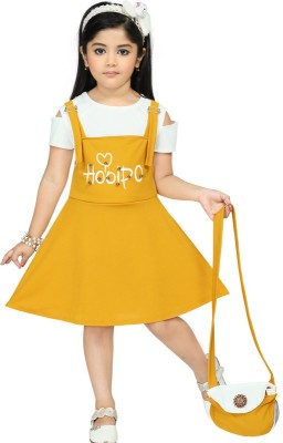 ARIF COLLECTION Girls Midi/Knee Length Casual Dress(Yellow, Short Sleeve)