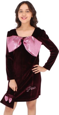 Cutecumber Girls Midi/Knee Length Party Dress(Maroon, Full Sleeve)