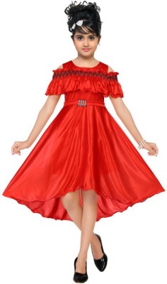 ARIF COLLECTION Girls Midi/Knee Length Festive/Wedding Dress(Red, Fashion Sleeve)