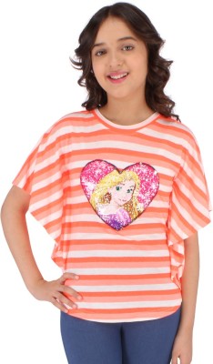 Cutecumber Baby Girls Casual Cotton Blend Fashion Sleeve Top(Orange, Pack of 1)