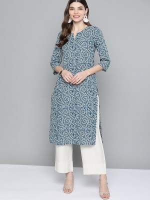 HERE&NOW Women Printed Straight Kurta(Blue)