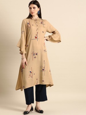 ANOUK Women Printed Straight Kurta(Beige)