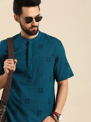 ANOUK Men Printed Straight Kurta(Blue)