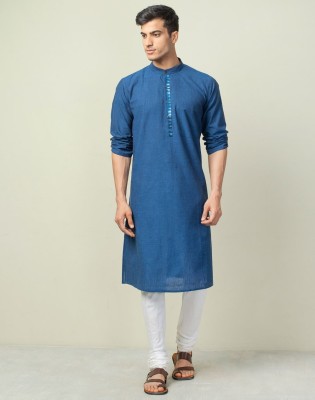 Fabindia Men Solid Straight Kurta(Blue)