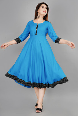 Rupvali Women Solid Flared Kurta(Blue)