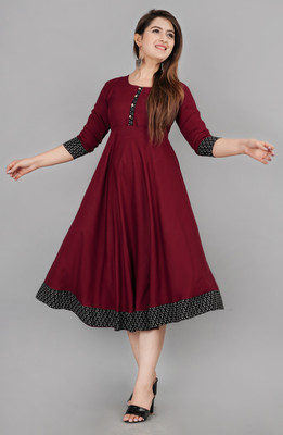 Rupvali Women Solid Flared Kurta(Maroon)