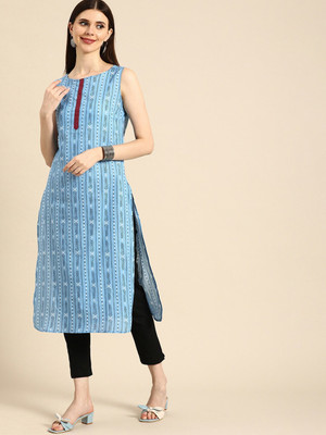 ANOUK Women Printed Straight Kurta(Blue)