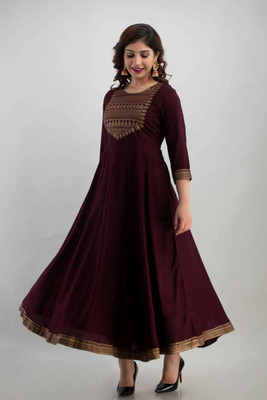 CREATIVEFASHION Women Printed Anarkali Kurta(Maroon)
