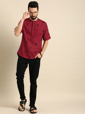 ANOUK Men Printed Straight Kurta(Red)