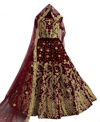 MAN PRIYA TRENDZ Embroidered Semi Stitched Lehenga Choli(Maroon)
