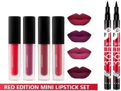 Valhalla red matte mini liquid lipstick plus longlasting waterproof eyeliner(red, 22 g)