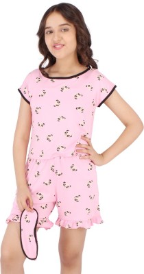 Cutecumber Girls Printed Pink Night Suit Set