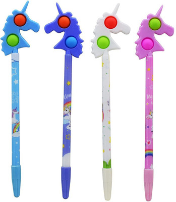 Paper Bear POP IT Unicorn Gel Pen(Pack of 4, Ink Color - Blue, Black)