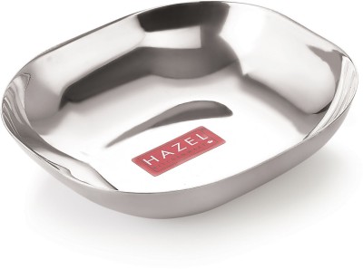 HAZEL Stainless Steel Serving Bowl Steel Dessert Silver Plate Square Shaped for Snacks,400 ml each(Pack of 1, Silver)