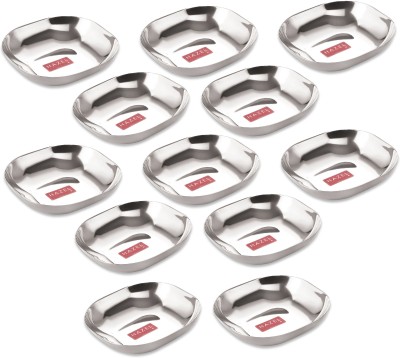 HAZEL Stainless Steel Serving Bowl Steel Dessert Silver Plate Square Shaped for Snacks,Set Of 12,400 ml each(Pack of 12, Silver)