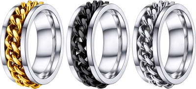 Sorellaz Mens US9 Multicolor Chain Rings: Pack of 3 Alloy Ring Set