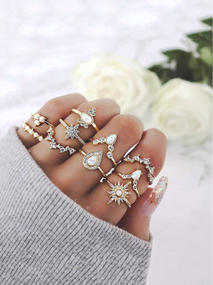 Kairangi Rings for Combo Rings Set Boho Vintage Style Gold Plated Knuckle Rings Set Alloy Ring Set