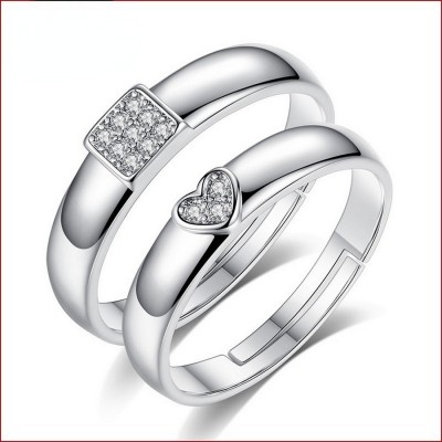 Jewelgenics His and Her Heart Wedding Engagement Band for Men & Women Stainless Steel Crystal Ring Set