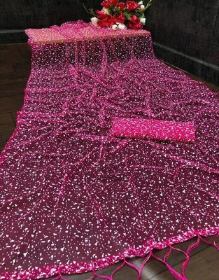 MAAFAB Self Design Daily Wear Net Saree(Multicolor)