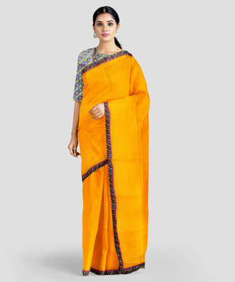 Ruhabs Solid/Plain Daily Wear Georgette Saree(Yellow)