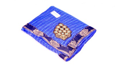 Classic Versatile Embroidered Patola Lycra Blend Saree(Dark Blue)