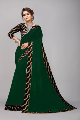 Be4Me.com Self Design, Floral Print, Solid/Plain Bollywood Georgette Saree(Dark Green)