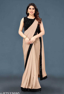 edina fashion Solid/Plain Bollywood Lycra Blend Saree(Pink)
