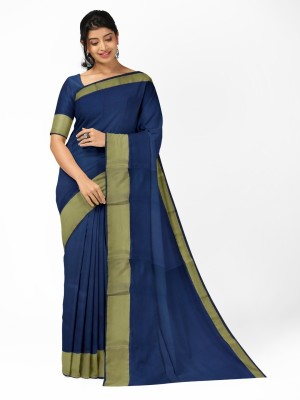 Saadhvi Printed Daily Wear Cotton Silk Saree(Dark Blue)