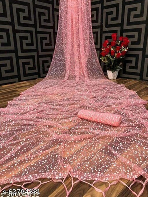 MAAFAB Embroidered Daily Wear Net Saree(Pink)