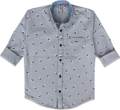 Cay Boys Printed Casual Grey Shirt